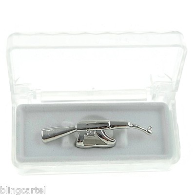 AK-47 Grillz Top Teeth Grill Silver Tone Tooth Cap Hip Hop Rifle Long Gun Grills
