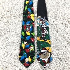 Vintage 90s Looney Tunes Lot 2 Ties Taz Bugs Bunny Tweety Golf Christmas Themed