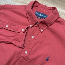 Ralph Lauren L/S Shirt Mens XL Red Chambray Ribbed Texture OCBD Pony Preppy