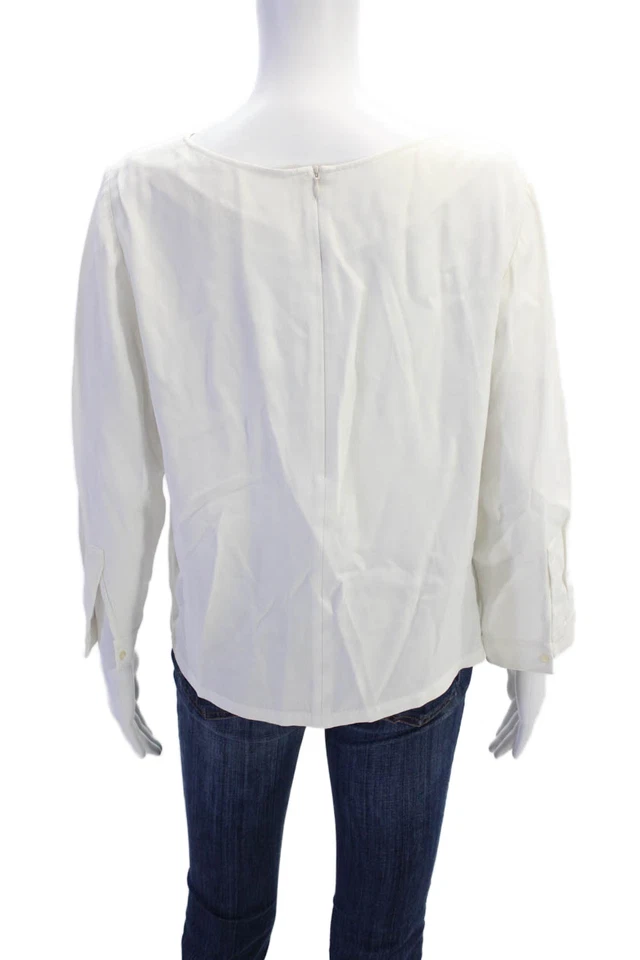 Boss Hugo Boss Womens Back Zip Long Sleeve Scoop Neck Blouse White Size 4 - Image 3 of 4