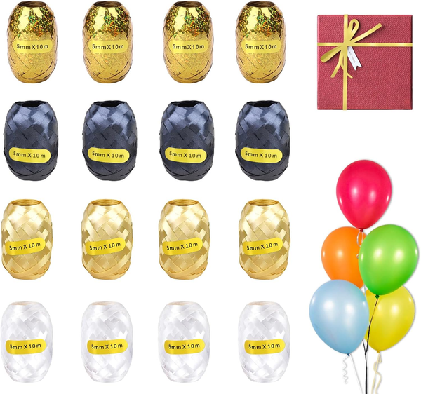 Ringelband Geschenkband Gold Schwarz Weiss, 16 Rollen Geschenkband Set, Bunte Ge-image