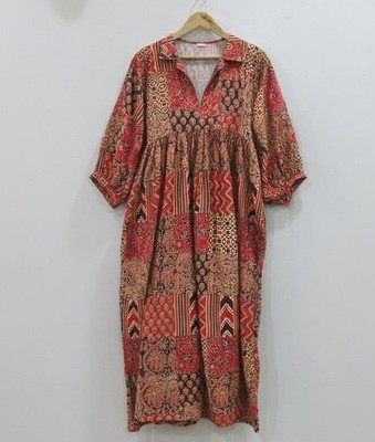 Cotton Block Printed Dress Block Print Dress, Indian Tunics, Hand Printed Dress,