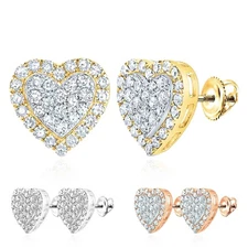 0.50CTW Natural Diamond 10K Gold Yellow White Rose Heart Cluster Stud Earrings