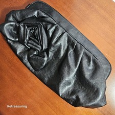 Black Leather Rosette Clutch 3D Floral Evening Bag Soft Folded Chateau