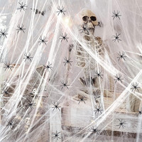 Halloween 100G Spinnennetz + 20 Horror Spinnen, Halloween Party Deko, Weiss Spin