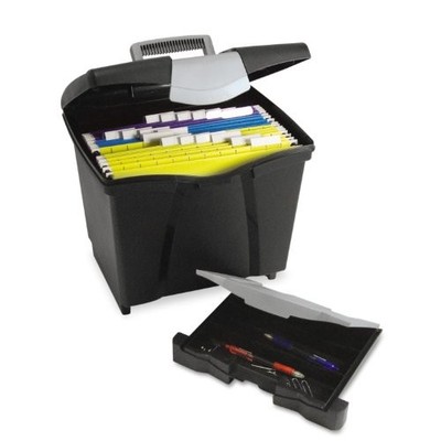 Storex 61523U01C Portable File Box Black Heavy-Duty 1 cu ft