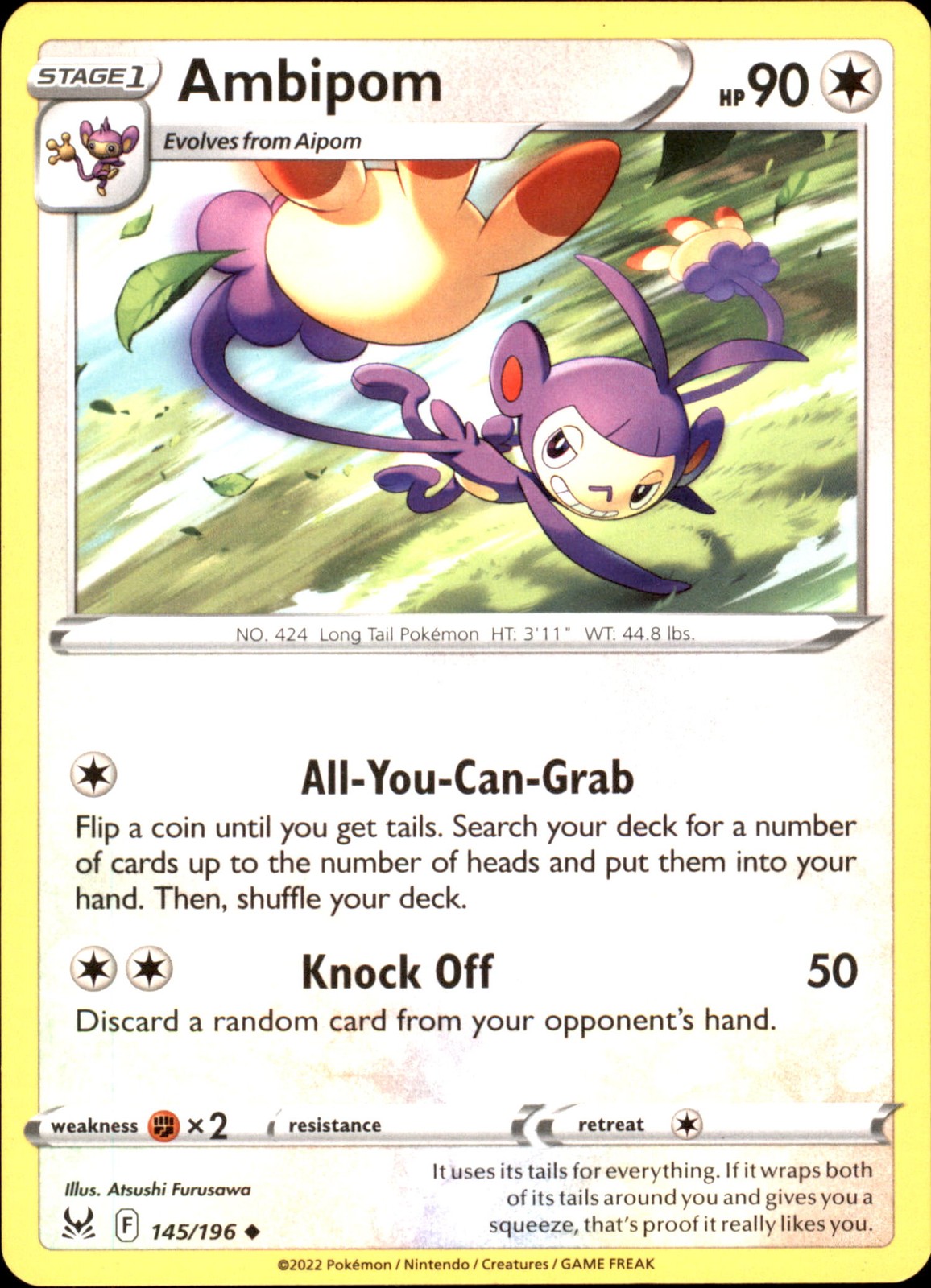 Ambipom 145/196 Uncommon - Pokemon SWSH11: Lost Origin 2022 NM