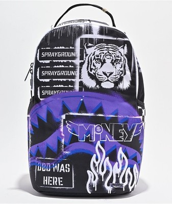 Sprayground Stencil Tiger Backpack New Black Purple Bookbag Large School Bag