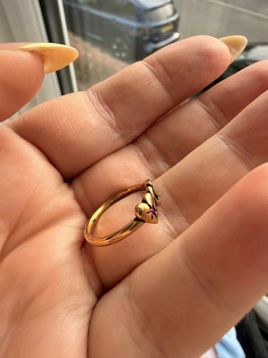 Christian Dior Lucky Charm Ring Heart Logo Antique Gold Tone Size