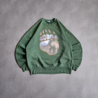 Vintage Green Grizzly Bear Nature Sweatshirt Wildlife Animal Lover Men