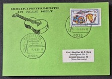 świetna karta specjalna Bubenreuth ze stemplem okolicznościowym 1989 "Instrumenty muzyczne we wszystkich...