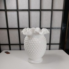 Vintage Fenton White Hobnail 5.75 Inch Vase Ruffled Top