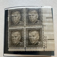 United States 20 Cent George C. Marshall Plate Block Black White Plate No. 29173