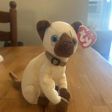 TY Beanie Baby SIAM Siamese Cat 7" Plush Toy Gold Collar