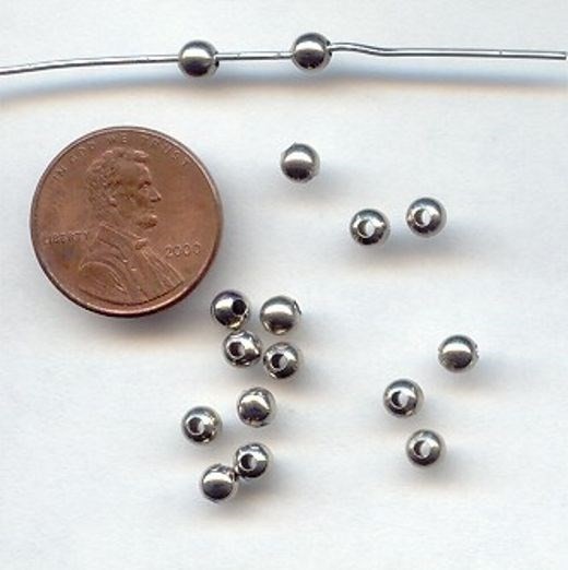 50 VINTAGE SILVER PLATED STEEL 3.5mm. SMOOTH ROUND BEADS 4397