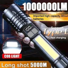 High Power Rechargeable LED Flashlight Super Bright Zoom Torch with COB Light