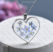 Forget Me Not Pendant Necklace Daisy Real Dried Flower Necklace Heart
