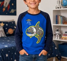 Gap Kids Shark Astronaut Graphic Long Sleeve Shirt Boys XXL Blue