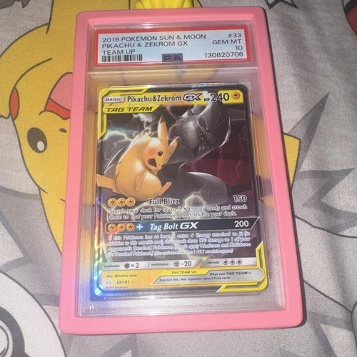 Pokemon 2019 SM Team Up Pikachu & Zekrom GX TAG TEAM Holo 33/181 PSA 10