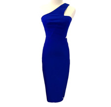 Aidan Mattox Women's One Shoulder Crepe Midi Side Slit Royal Blue Dress Size 0