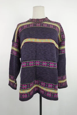 KENZO Jungle Pull Femme L Fair Isle Viola Logo, Laine & Acrylique, Vintage - Photo 1/4