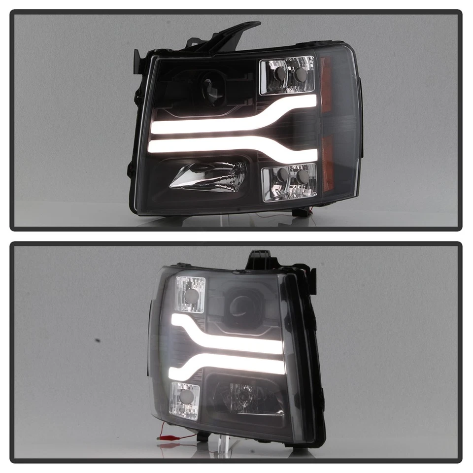 Faros proyectores de tubo LED DRL negros para Chevy Silverado 1500 2007-2013 Foto 3 de 4