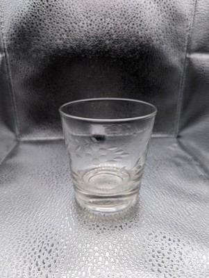 Vintage Etched Leaf Stemware Glasses, Set of 2 highball/rock glasses, circa 1940