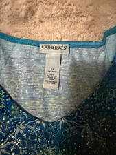 Catherines Plus 5X Blue Green V-Neck Floral 3...