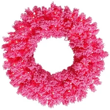 Vickerman K168825LED Flocked Pink Dural-Lit Wreath with Pink LED Lights  24 in.