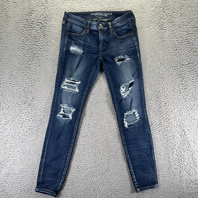 American Eagle Outfitters Jeans Womens 8 Blue Denim Jegging Distressed Stretch