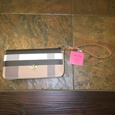 Iconic Bags Plaid Wallet/Wrislet Zip Around Beige