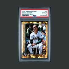 Brent Rooker 2025 Topps Chrome Sapphire Gold /50 Image Variation #54 A’s PSA 9