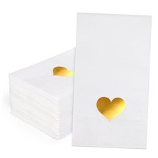 50 Pcs Valentine Guest Napkins Foil Gold Heart Disposable Napkins Dinner Hand