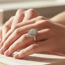 Vintage Heart Shaped 925 Silver CZ Surrounded by Radiant Baquettes Silver Ring