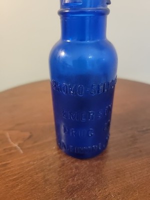 VINTAGE 5'' Cobalt Blue Glass BROMO SELTZER Apothecary ~ Medicine Bottle 
