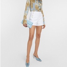 FRAME White The Sailor Snap High-Rise Denim Shorts Size 32