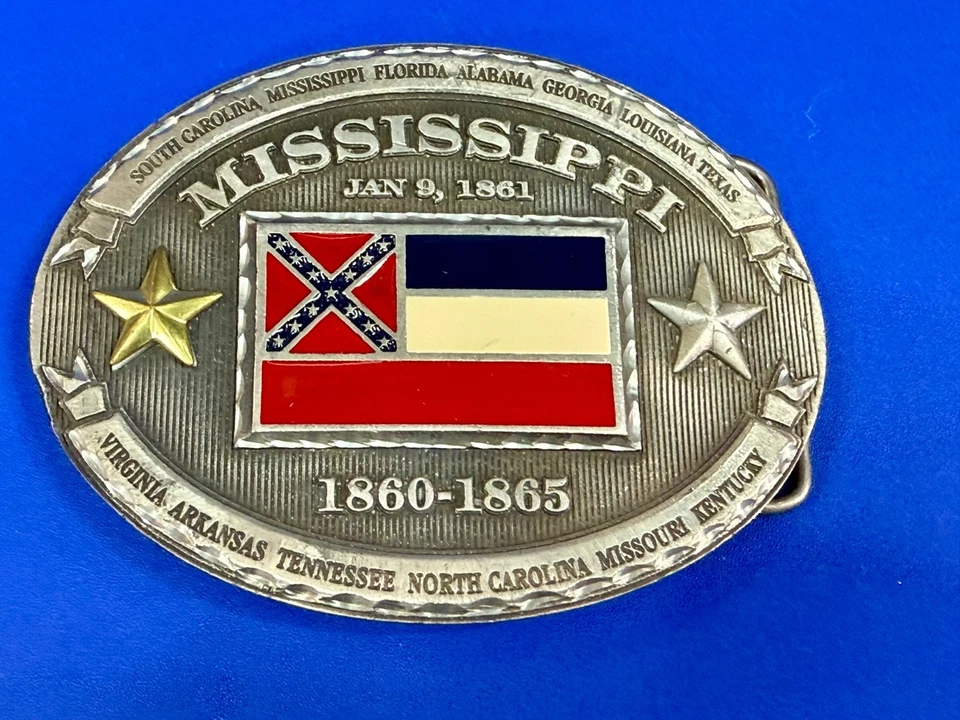 Hebilla de cinturón conmemorativa vintage de la historia de los Estados Confederados de Mississippi Foto 3 de 4
