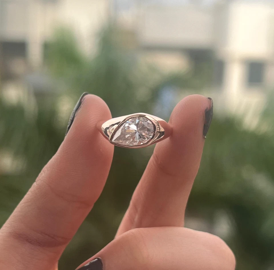 Lab Grown Diamond Engagement Ring Pear Cut 10k Solid Gold Rings gifts for him - Image 2 of 4