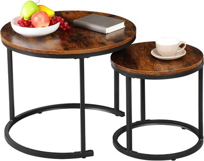 Nesting Coffee Table Set of 2 23.6inch Round Coffee Table Wood Grain Top