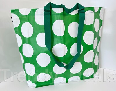 Ikea SÄCKKÄRRA SACKKARRA Shopping Bag Tote Green White Polka Dot Dotted 10  gal