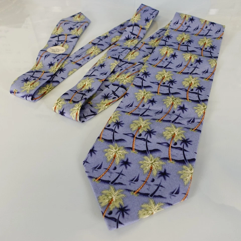Corbata Tommy Bahama para Hombre Tropical Azul Verde Coco Árbol Seda Divertida Genial Foto 4 de 4