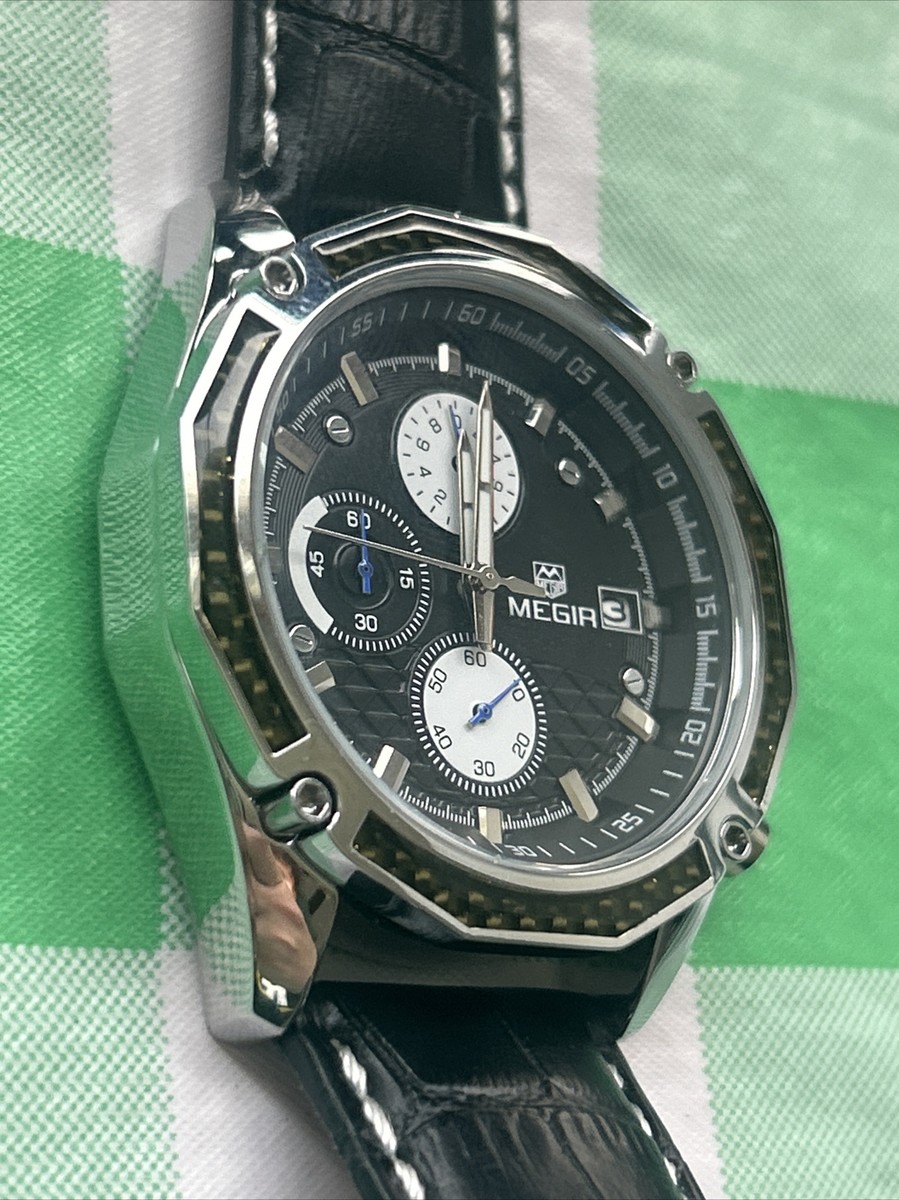 Blu  Orologio Cronografo Analogico Al Quarzo Da Uomo Megir Con Data E Lancette Luminose Cinturino~p136997789