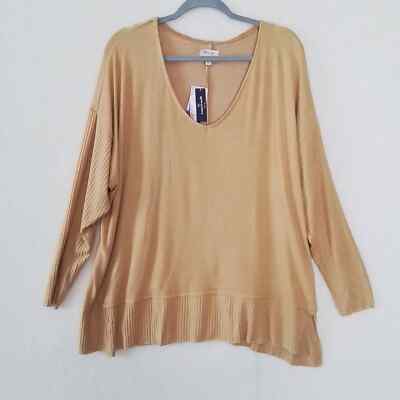 Per Se Plus Womens Sweater 3X Mustard Long Sleeve Knit Blouse Relaxed Fit Ribbed