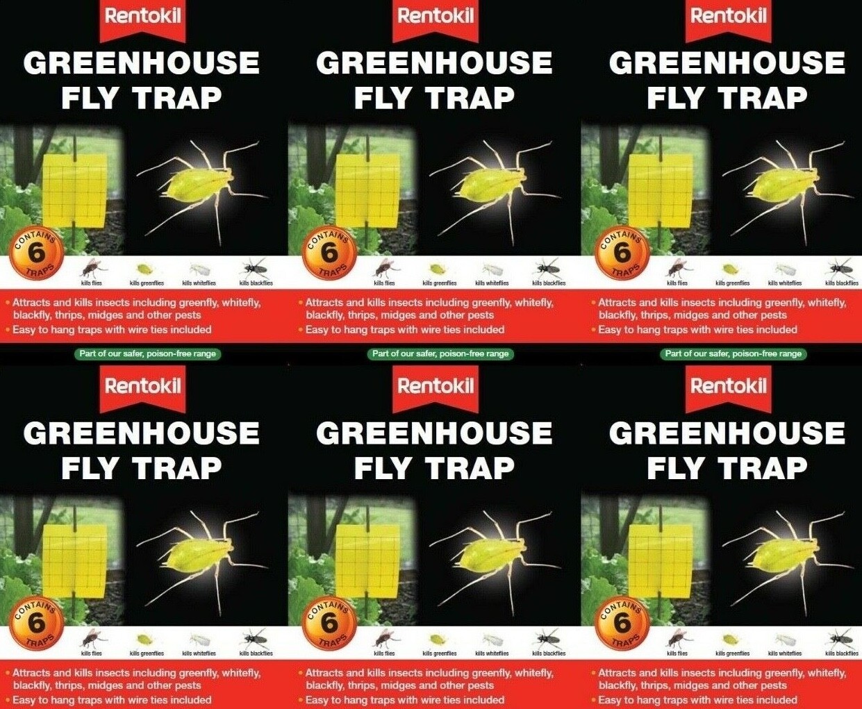 6x Rentokil Greenhouse Fly Traps Kills Insect Greenfly Blackfly Whitefly 6 Traps