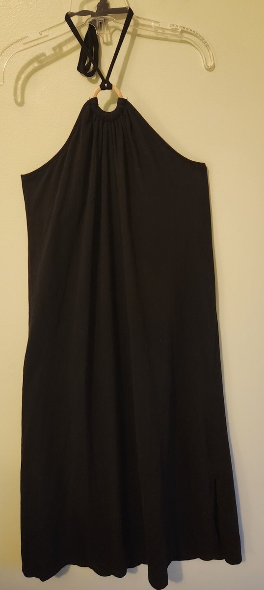 Old Navy Women's LARGE PETITE Slub Knit Halter Midi Shift Dress BLACK New #63923