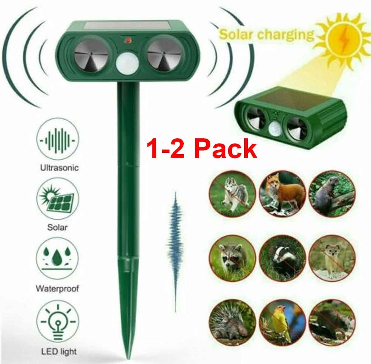 Upgraded Solar Ultrasonic Animal Repellent – Keep Dogs, Cats, Skunks, Deer, Raccoons Out Of Garden
