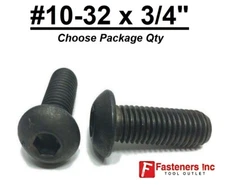 10-32 x 3/4" Button Socket Head Cap Screws Allen Hex Black Oxide Alloy Steel