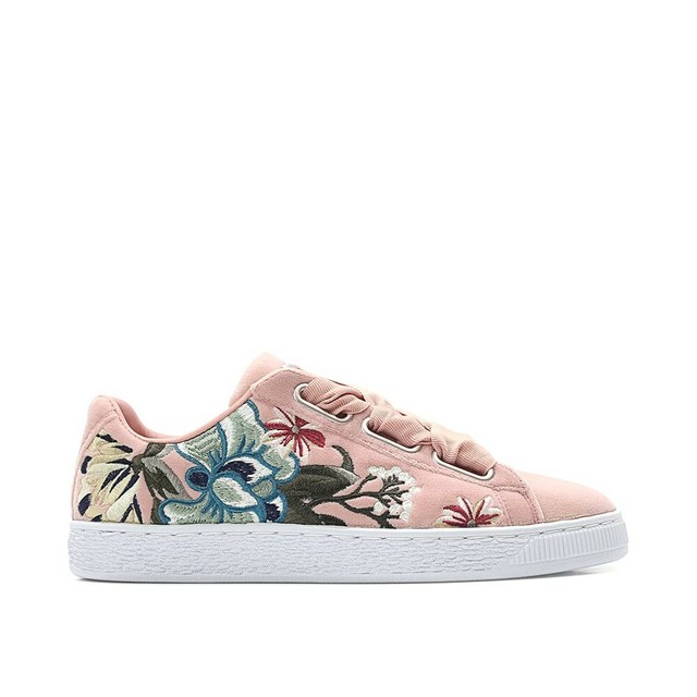 puma basket heart embroidered women's