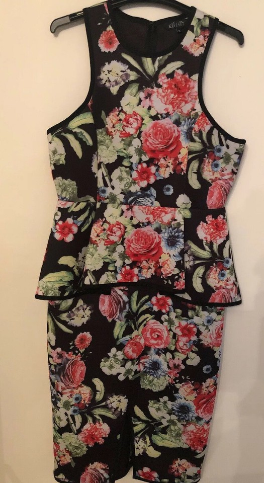 Women’s Floral Dress Peplum XL Front Cut Bodycon Zip Racerback