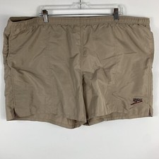 Speedo Swim Shorts XL Beige Tan Swimwear Mesh Lined Drawstring Waist Polyester